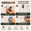 Modo de usar a caneta Rinova em 4 passos: agitar, ativar a ponta, limpar o rejunte e aplicar